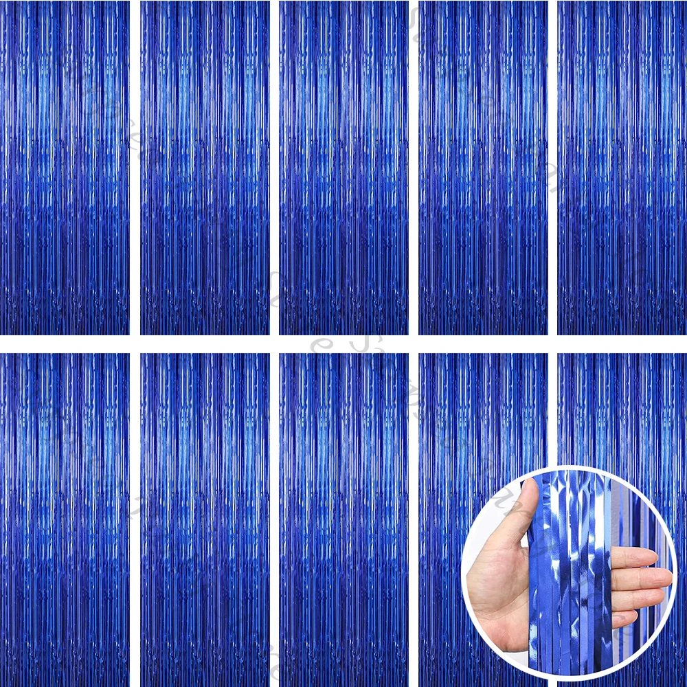 5/10 Stück 1x2m Blaue Lametta-Vorhänge Party-Hintergrund Glitzer-Folien-Fransen-Vorhang Blau-Rote Girlanden Hängende Geburtstagsparty-Dekorationen