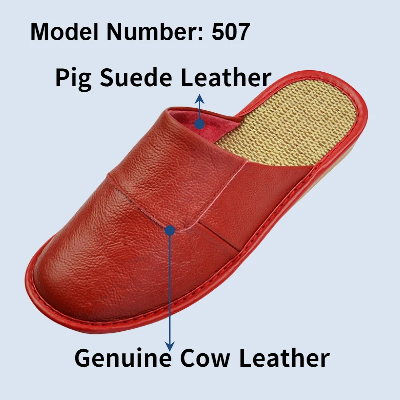 Genuine Cow Leather Linen Slippers Homes in indoor slipper Spring Autumn men women elderly non-slip casual single Slides shoes