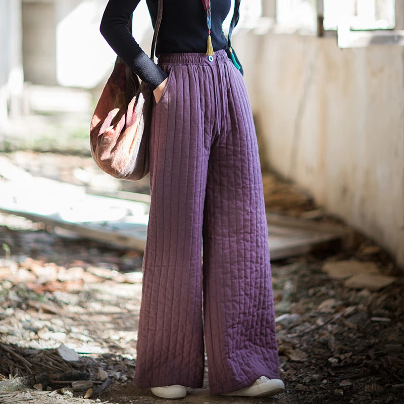 Épais chaud coton lin pantalons décontractés femmes nouveauté 2025 hiver Style Vintage couleur unie ample femme jambe large pantalon M2079