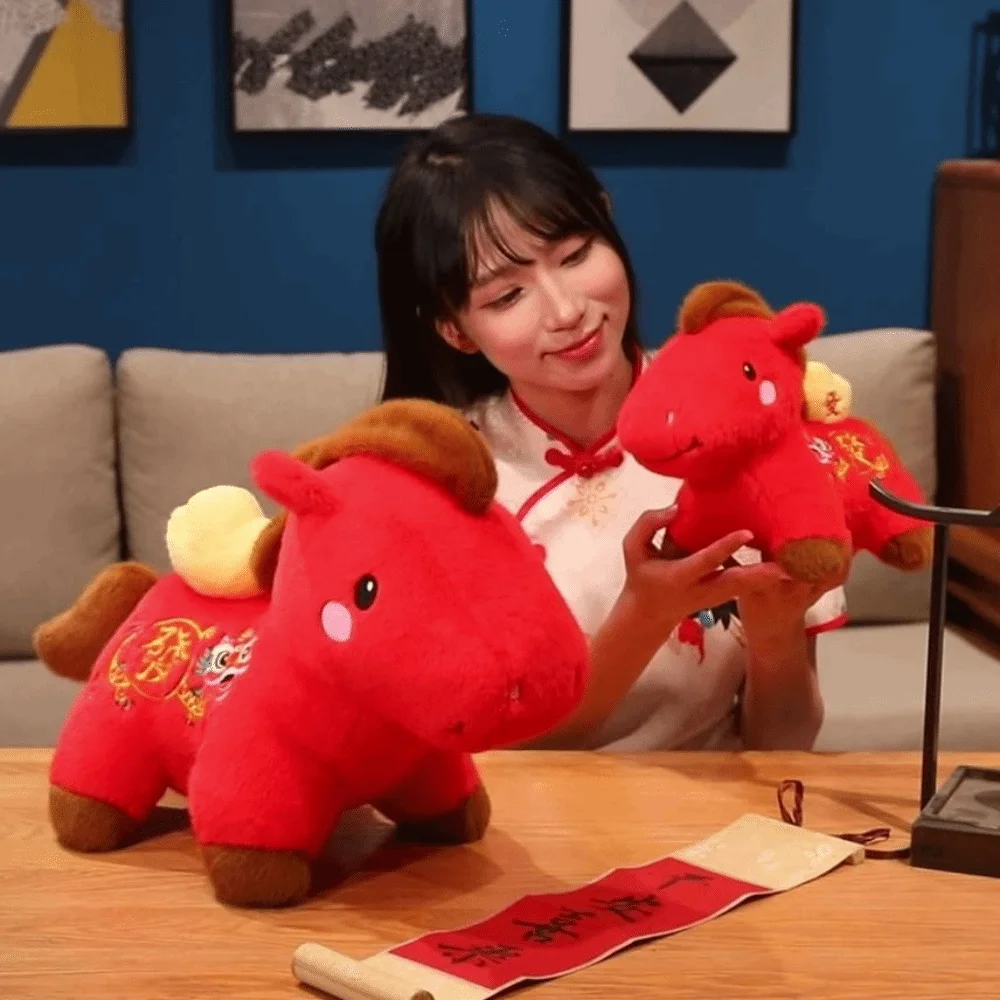 

Cute 2026 Horse Stuffed Animal PP Cotton Filling Stuffed Zodiac Horse Doll Good Luck Year of Horse Plush Horse Toys
