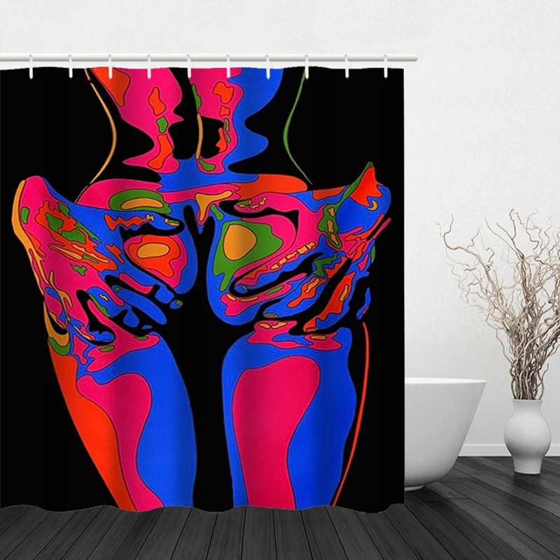 Modern Digital Printing Nude Art Boys And Girls Shower Curtain Hook Polyester Waterproof Bathroom Bath Shower Curtain