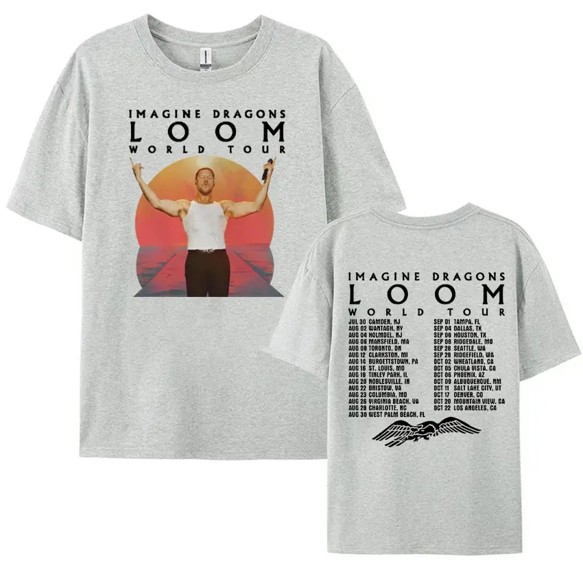 Imagine Dragons Loom Tour 2024 Double Sided Graphic T Shirt Men\'s Women Vintage Hip Hop Rock Oversized Cotton T-shirt Streetwear