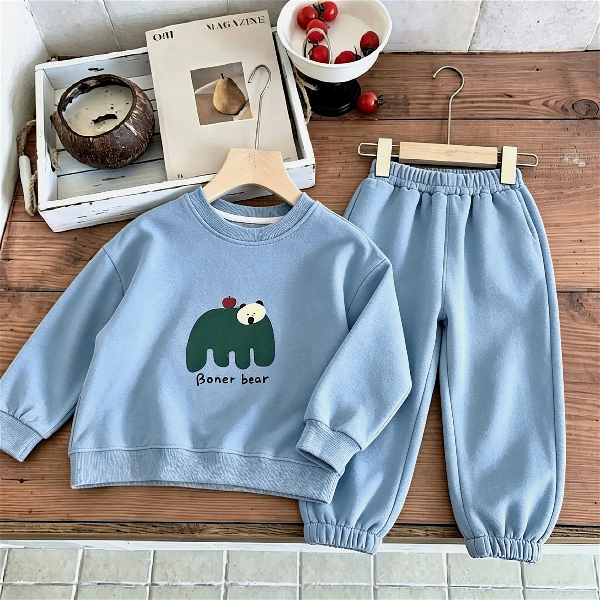 Herbst Neue Kinderkleidung Langarm-Anzug Einfache Modische Sweatshirt-Garnitur Locker Lässig Mädchen Jungen Hoodie + Hose 2-teilig/Set – Detail 3