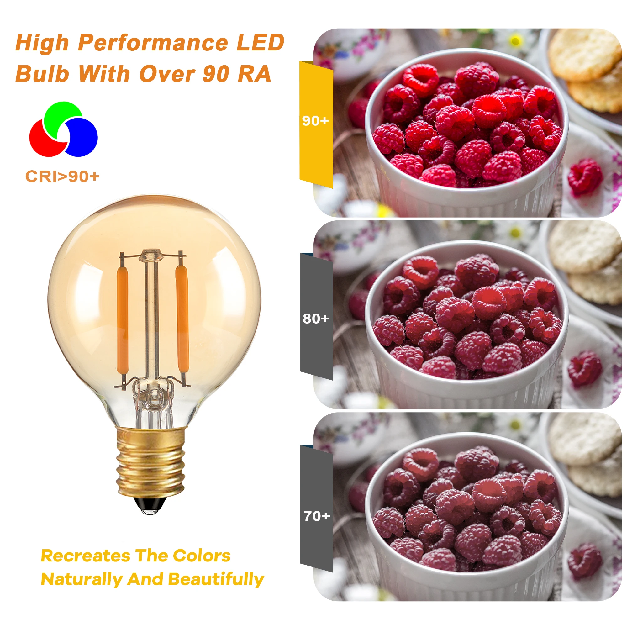 E14 220V G40 Vintage LED Filament Light Bulbs 1.5W Globe Gold Tint Glass Dimmable Decoration String Light Replacement Bulb