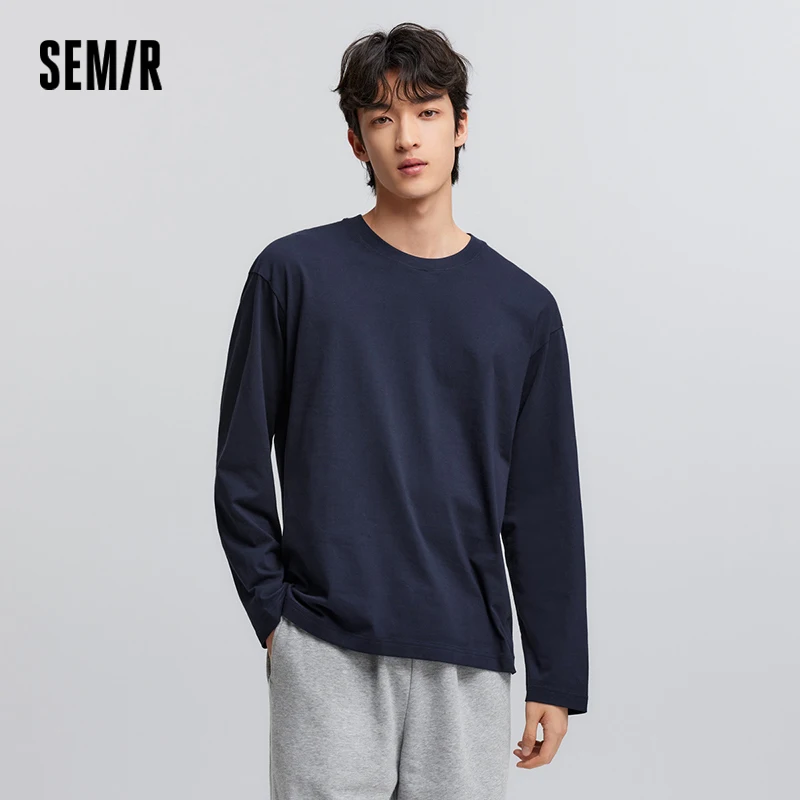 Semir تي شيرت طويل الأكمام للرجال من القطن الخالص الطبقة الداخلية 2025 ربيع جديد قمة أساسية بلون أساسي متعدد الاستخدامات نمط الزوجين