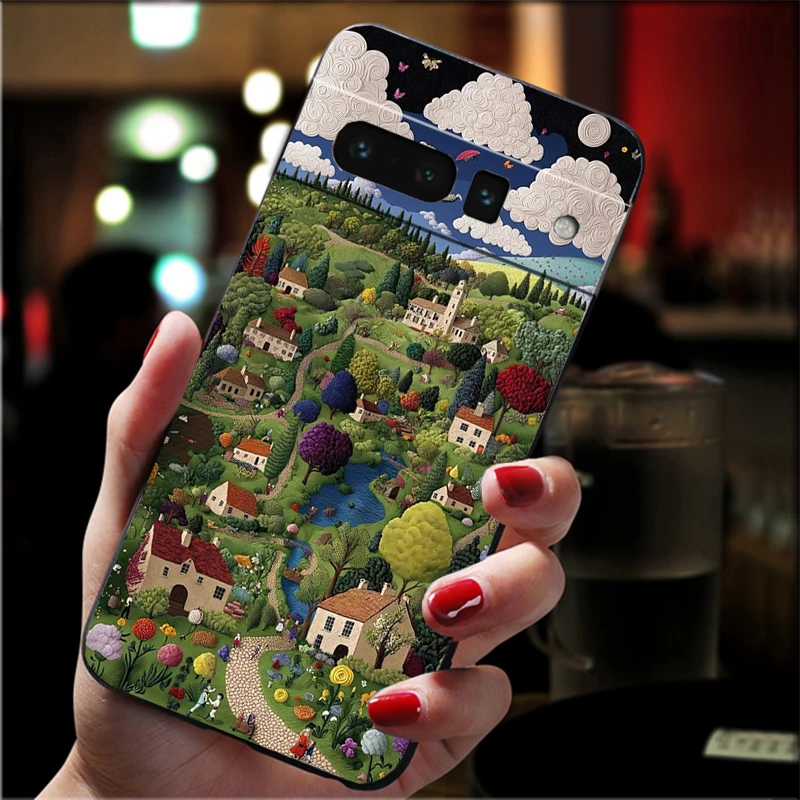 Phone Case For Google Pixel 10 Pro XL 9 Pro XL 9A 8 7 6 Pro Pixel 8A 7A 6A Pixel 8 7 6 5 Cozy Crochet Winter Village Art #3