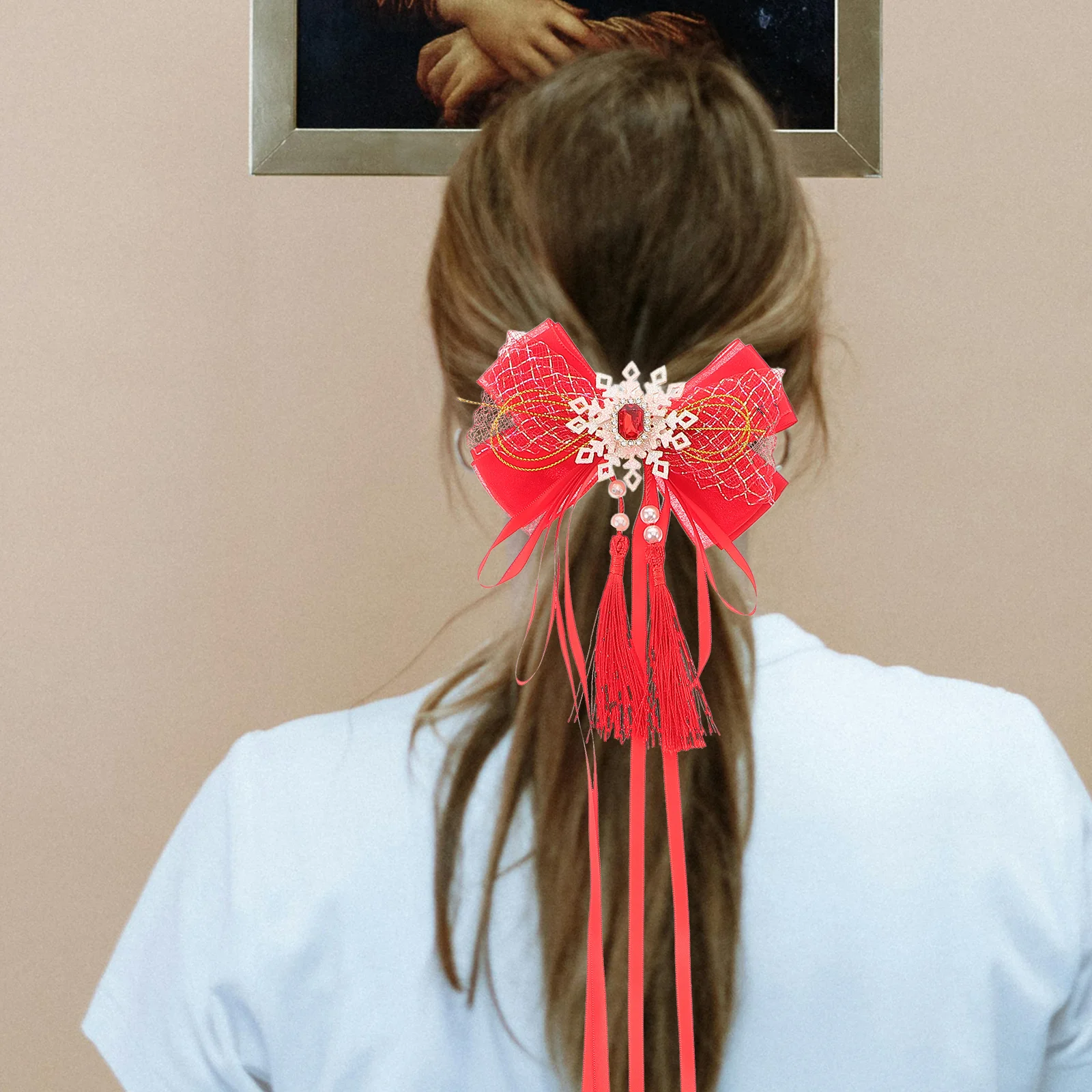 

Аксессуары для волос для девочек Заколки с бантиком (красные) Сетчатая пряжа принцессы Фэнтези