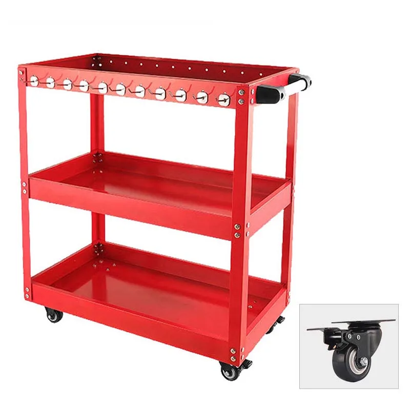 Tool Trolley Toolbox Tool Cart Mechanical Workshop Tools Cart Cabinet Garage Workbench Adjustable Shelf Free Hooks 3 Layer