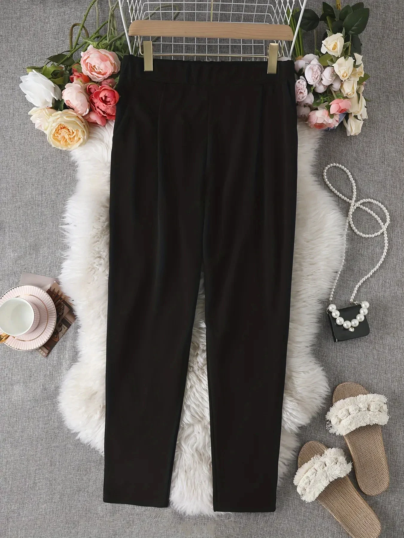 กางเกงขาตรงแฟชั่นสำหรับผู้หญิงขนาดใหญ่พิเศษกางเกงลำลองอเนกประสงค์กางเกงขาตรงแบบหลวมและเรียบง่าย1XL-5XL