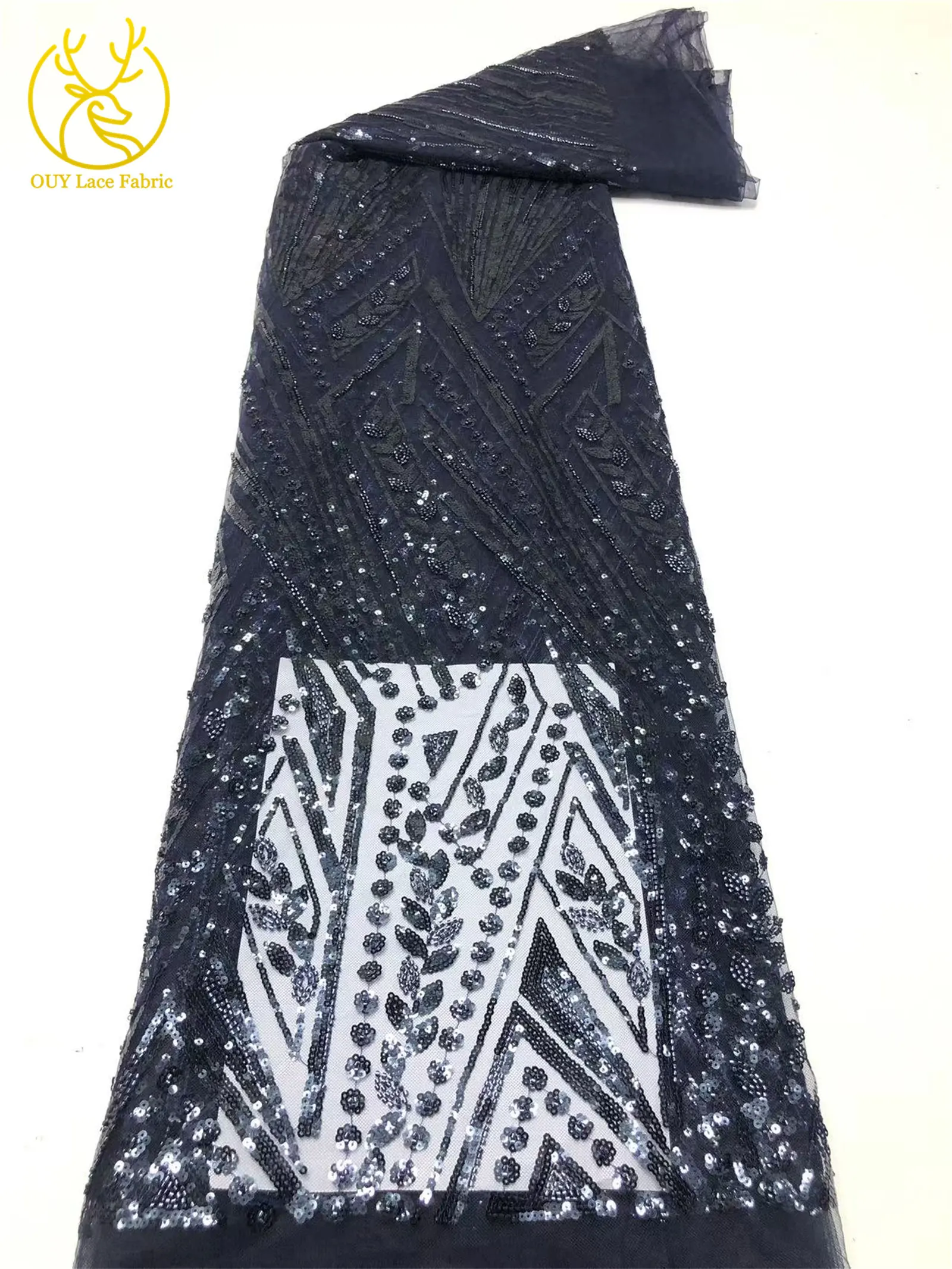 5 Yards Afrikanischer Pailletten-Perlen-Spitzenstoff 2026 Hochwertige, stark nachgefragte französische nigerianische Stickerei für Damen-Hochzeitskleider zum Nähen – Detail 10