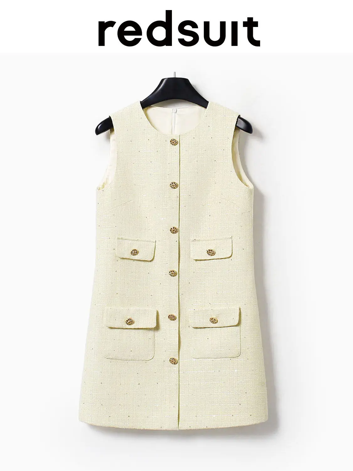 

New Socialite sequins embellished with yellow lightweight tweed sleeveless dress for slimming custom size