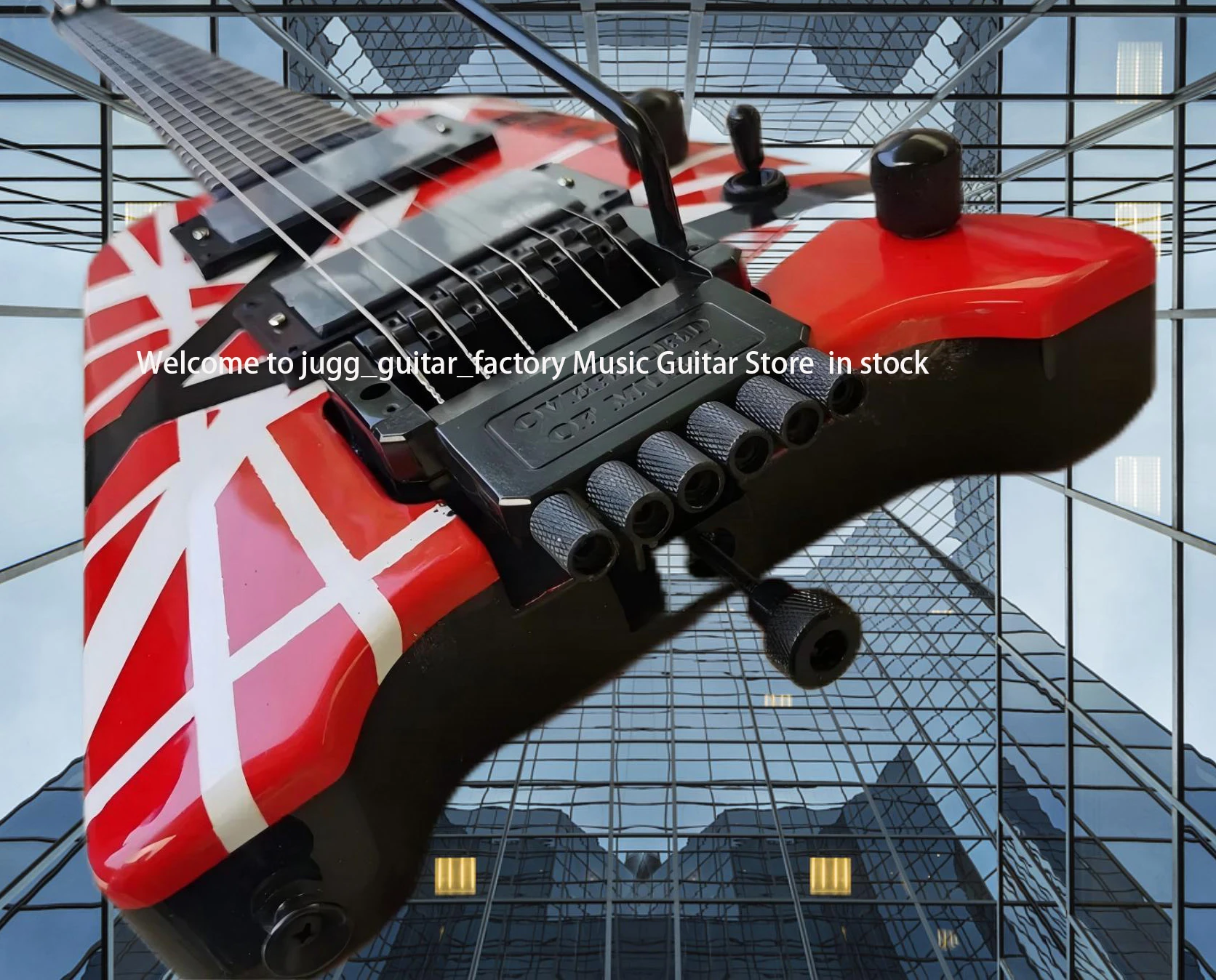 Red white Black strip Headless Electric guitar mahogany fingerboard China EMG pickup wheel finger bridge Black hardware dot