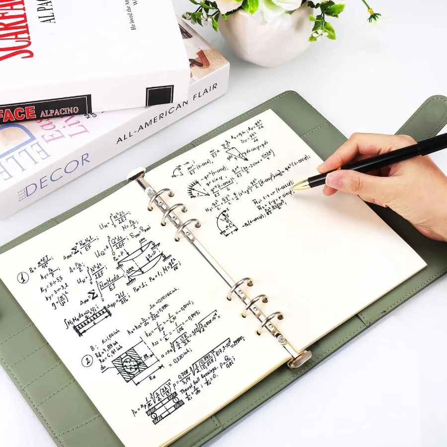 A5 PU Leather Ring Binder Refillable 6 Ring Cover for A5 Filler Paper Budget Binder Notebook Binder Pockets for Travel Work Inn