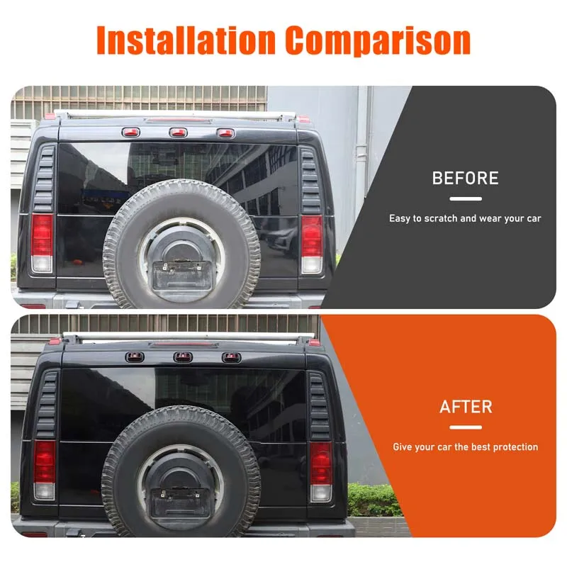 For Hummer H2 2003-2009 6Pcs ABS Glossy Black Roof Light Protective Mesh Cover Front+Rear Lamp Guard Trim Exterior accessories
