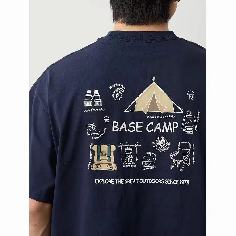 Base Camp Explore The Great Outdoors Print Unisex T Shirt 2026 Summer Oversized Cotton Outdoor Streetwear Tops T Shirts for Men