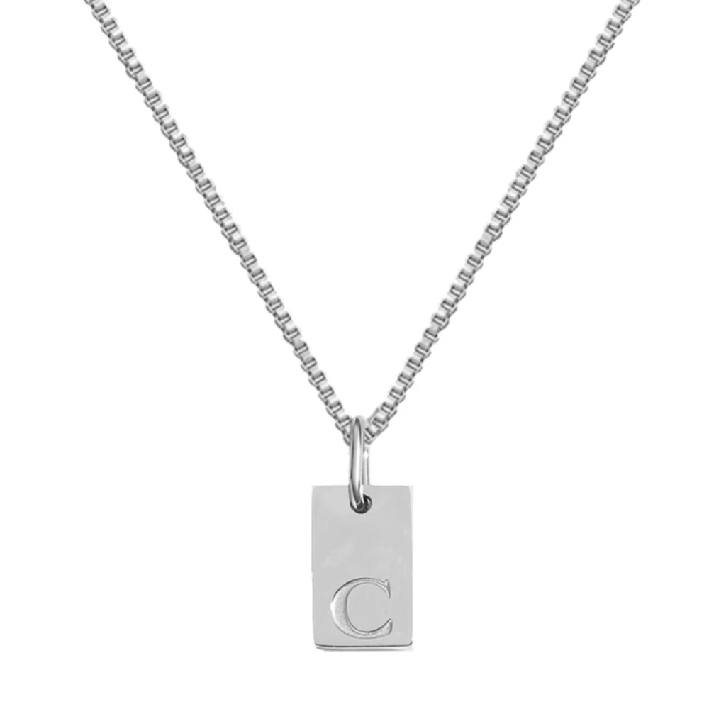 Simple Style Choker Women Stainless Steel Pendant Necklace Silvery Initial Letter Pendants Box Chain Women\'s Jewelry One Piece
