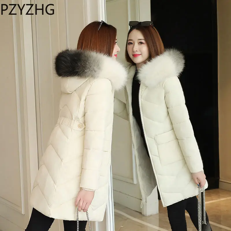 

2023 New Women Cotton Coat Winter Jacket Female Hin Thin Parkas Medium Style Thicken Outwear Big Fur Collar All-match Overcoat