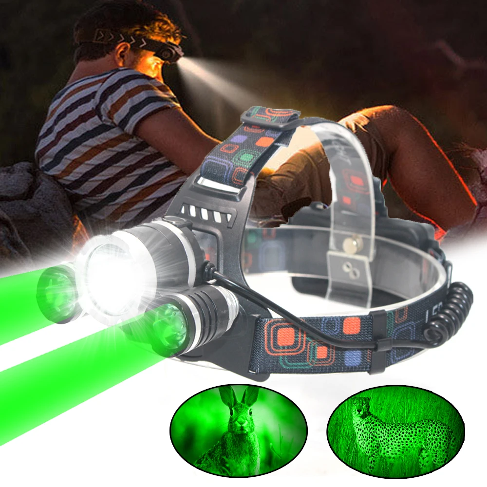 

Green/Red/UV395nm+White Dual Light Headlamp 4 Modes Outdoor Ultrabright Headlight Head Lamp Torches Hunting Lanternr