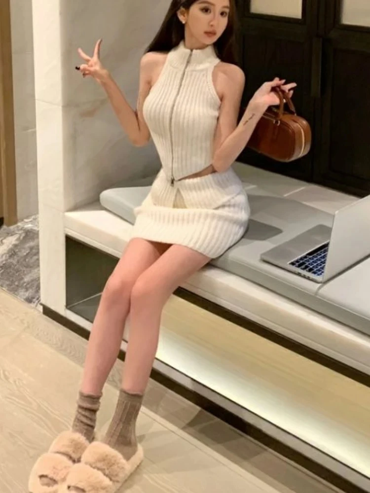 Elegant Knitted Clothing 3 Piece Set Casual Short Cardigan + Slim Vest + Sexy Y2k Mini Skirt Korean Fashion Suit Sweet Winter