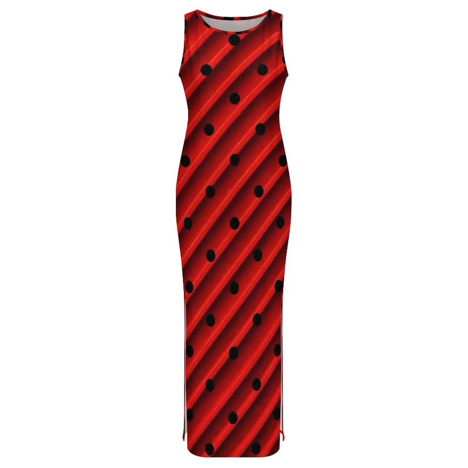 Striped Polka Dot Dress Sleeveless Red And Black Streetwear Maxi Dresses Elegant Bodycon Dress Ladies Graphic Big Size Vestidos