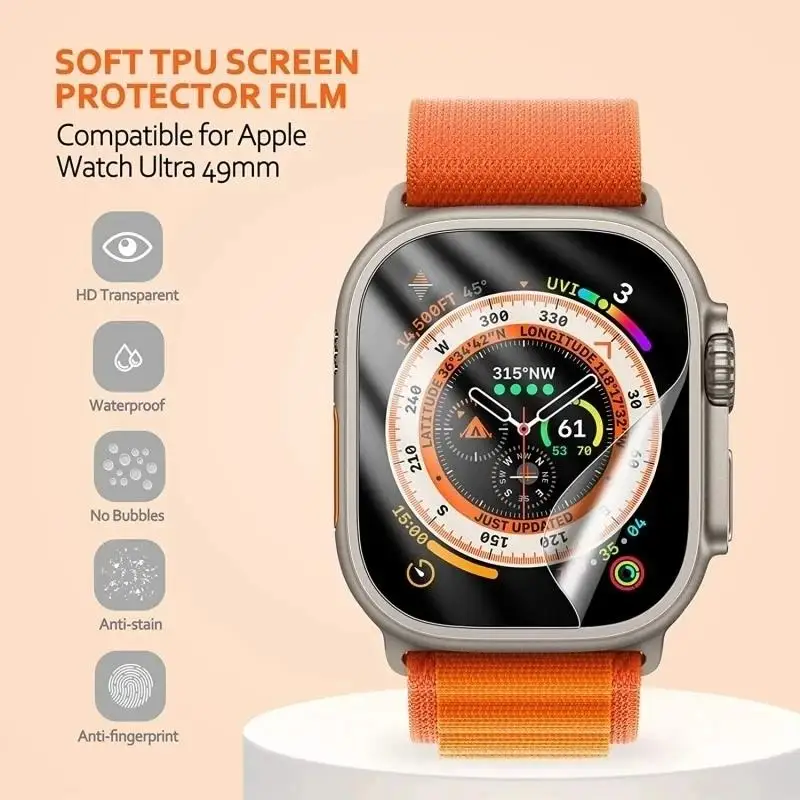 Protector de pantalla para Apple Watch Series 9, 8, 7, 6, SE, 5, 4, Ultra 2, Accesorios inteligentes para IWatch, 49mm, 44mm, 40mm, 45mm, 41mm, cubierta de película