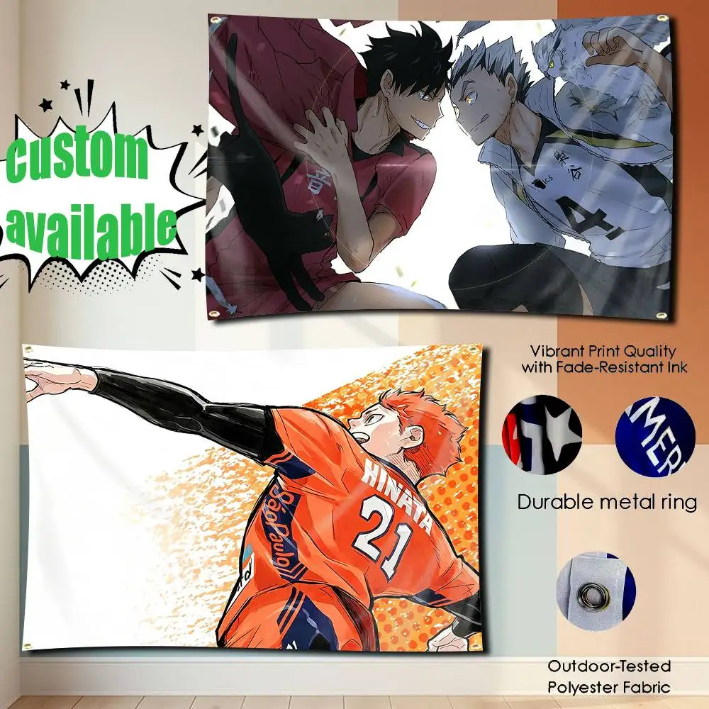 H-Hinata Shoyo HK Anime H-Haikyuu Flag Tapestry Banner for Bedroom Living Room Outdoor Camping Custom Supported