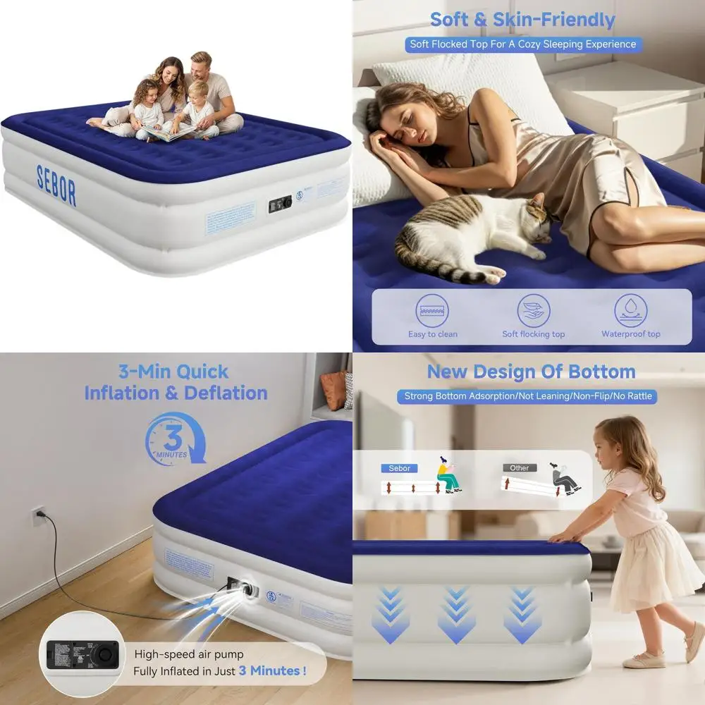 

Портативный самонадувающийся матрас с высокоскоростным насосом, размер 18 Queen, идеально подходит для кемпинга и путешествий, с сумкой для хранения