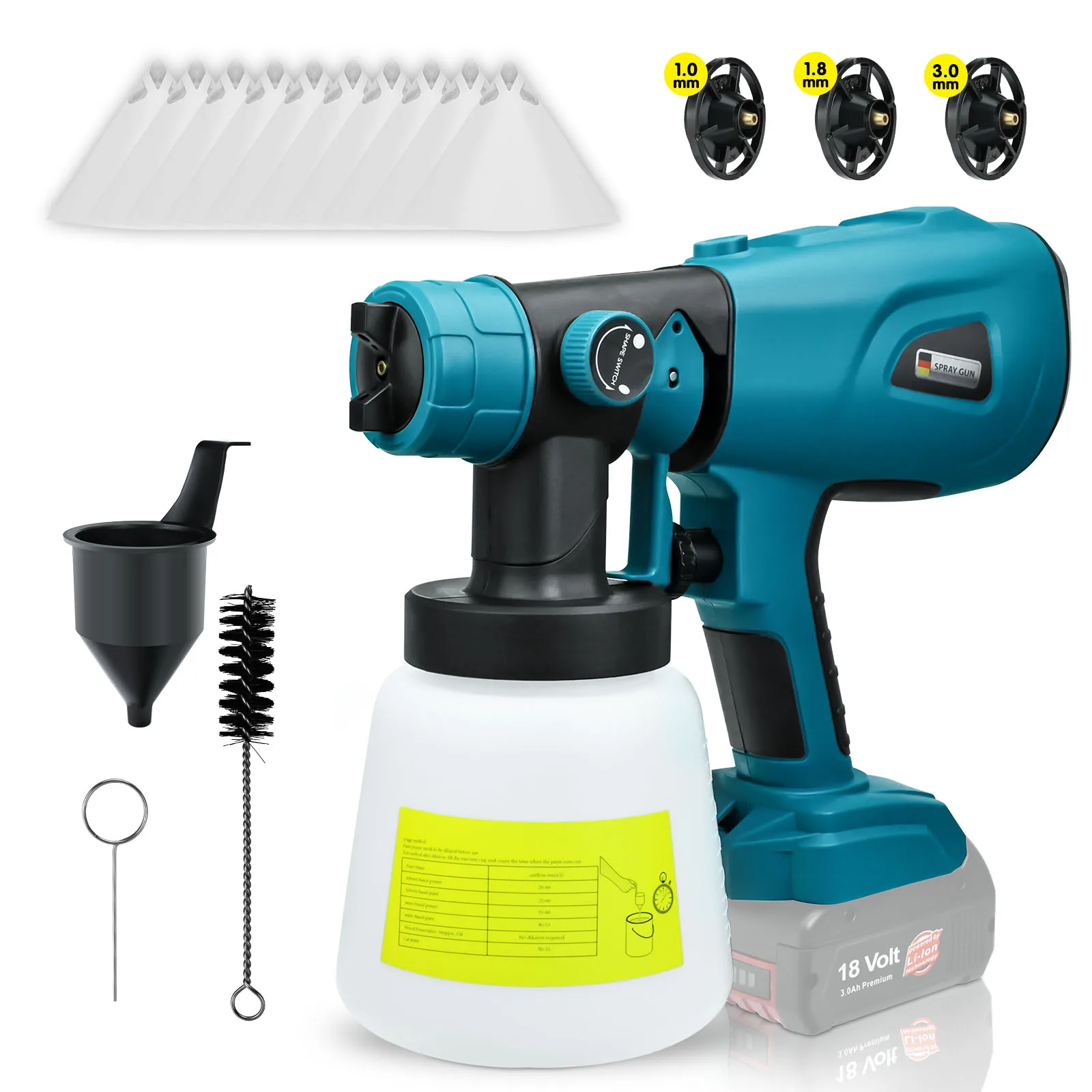 1000ML Cordless Paint Sprayer Fit for Bosch 18V Battery 200W HVLP Electric Spray Gun House Furniture Paint Gun (No Battery)
