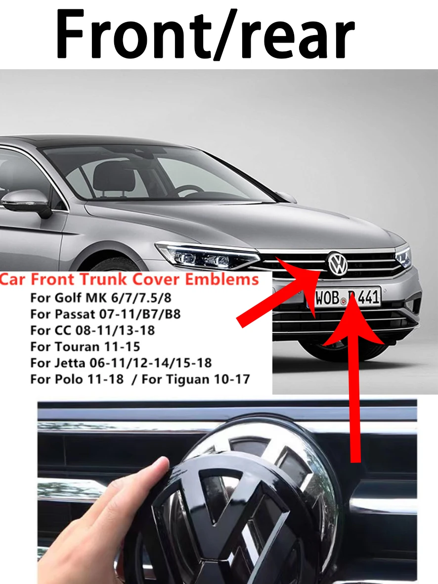 ABS Car Front Radiator Grille Badge Cover Rear Trunk Lid Sticker For Polo Golf MK6 MK7 MK7.5 Scirocco Arteon Touareg Taigo