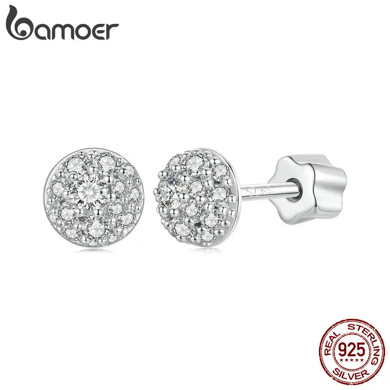 

BAMOER White Gold Plated Hemisphere Moissanite Earrings Stud Screw Back 925 Sterling Silver Lab Moissanite Earrings for Women