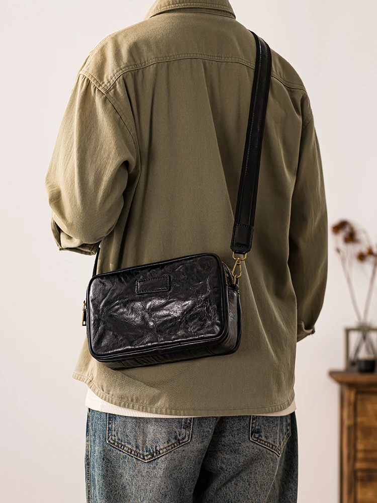 Simple casual high-quality first layer cowhide men's shoulder bag outdoor daily travel genuine leather teens crossbody bag