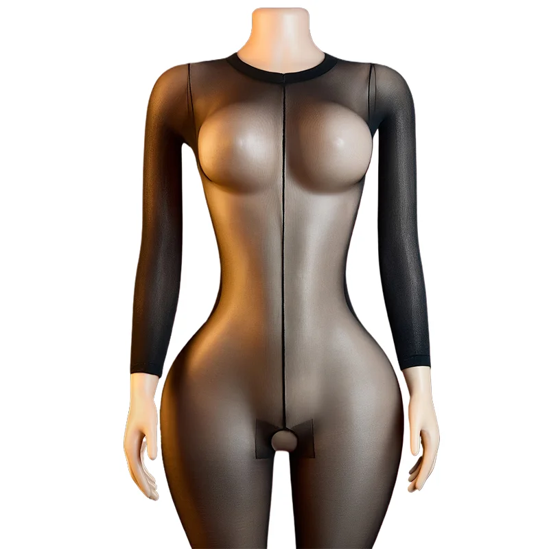 Women's See-Through Fishnet Bodysuit  Long Sleeve Bodystocking Sheer Stretch Lingerie Jumpsuit