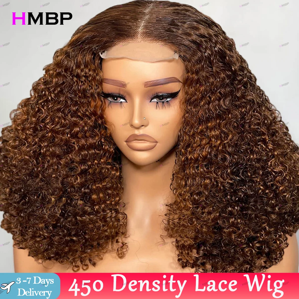 

Glueless 450 Density Highlight Human Hair Wig P4/30 Afro Kinky Curly 13×6 HD Lace Wig Brazilian Preplucked Human Wig Ready To Go