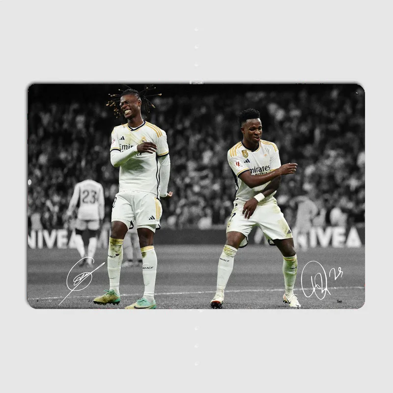 Eduardo Camavinga and Vinicius Junior Football Player Poster Metal Sign Football Clubs Tin Custom Bar Home Wall Decor Room Decor