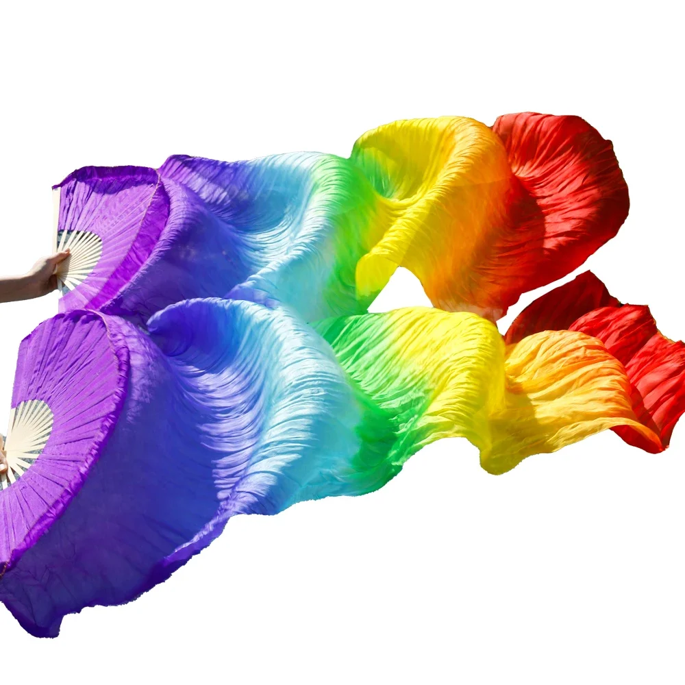 150cm丈 ダンスファン グラデーションカラー ダンサー 練習用 ロング イミテーション ダンス小道具 シルクファン 右手用 パフォーマンス小道具 1個