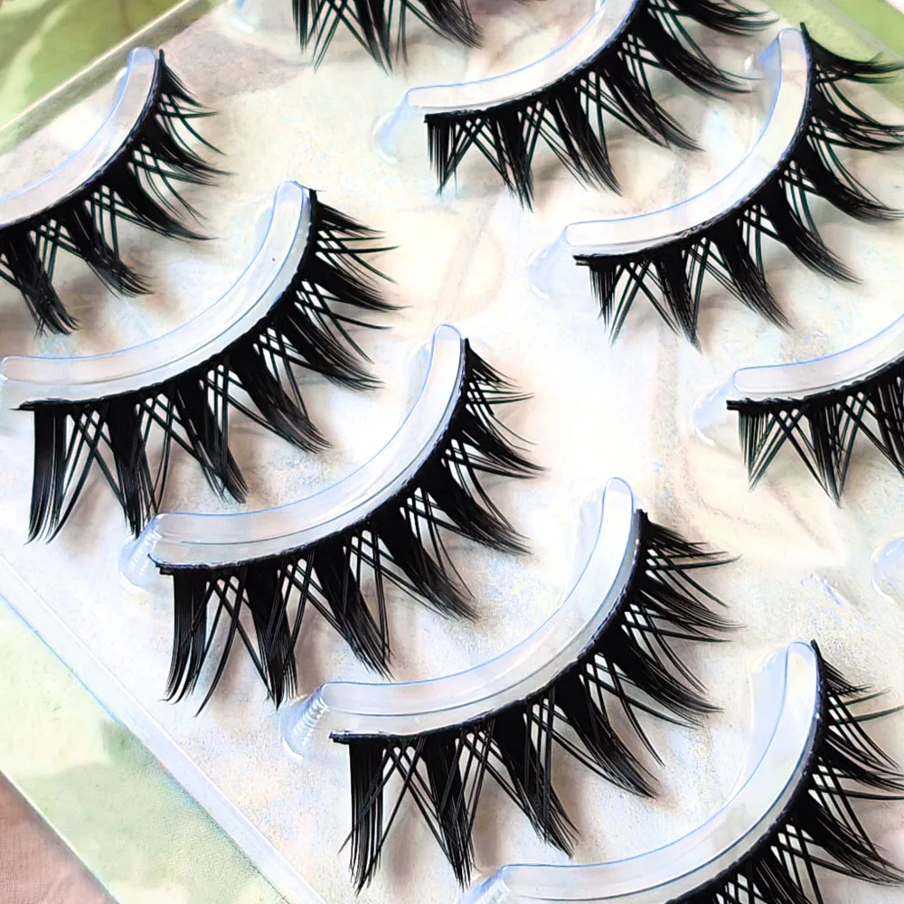 5 Pairs Makeup False Eyelashes Black Band Thick Eyelash Extension Wispy Long Handmade Reusable Mink Lashes