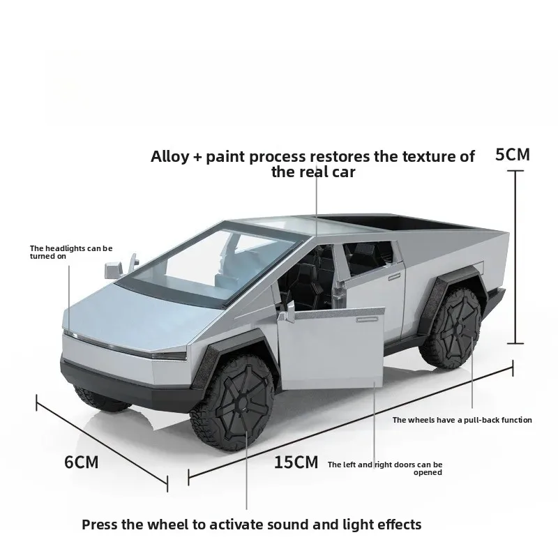 1:32 Pickup Truck-modelsimulatie, rebound-geluid en licht automodel, metalen ornamentmodel voor jongens