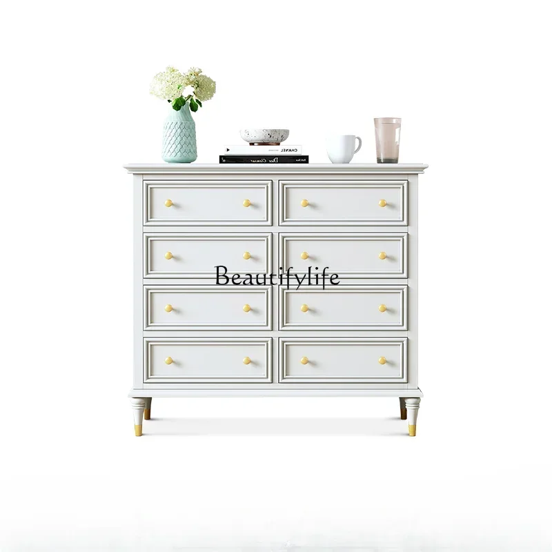 

13American light luxury chest bedroom white all solid wood storage art storage large capacity