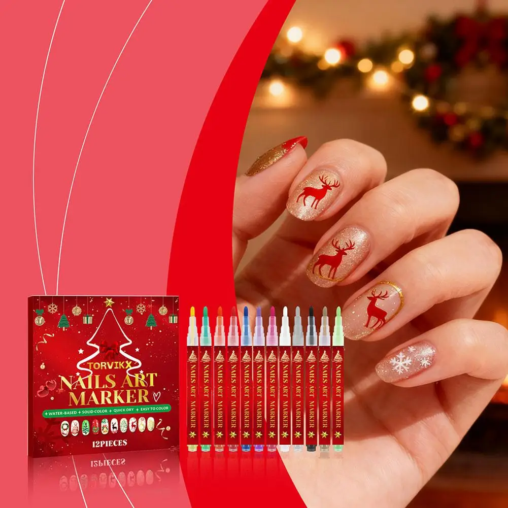 12  Color Nail Acrylic Graffiti Pen DIY Beauty Nail Art Tool Quick Drying Nail Mark Tool  Fine tip design precise line control