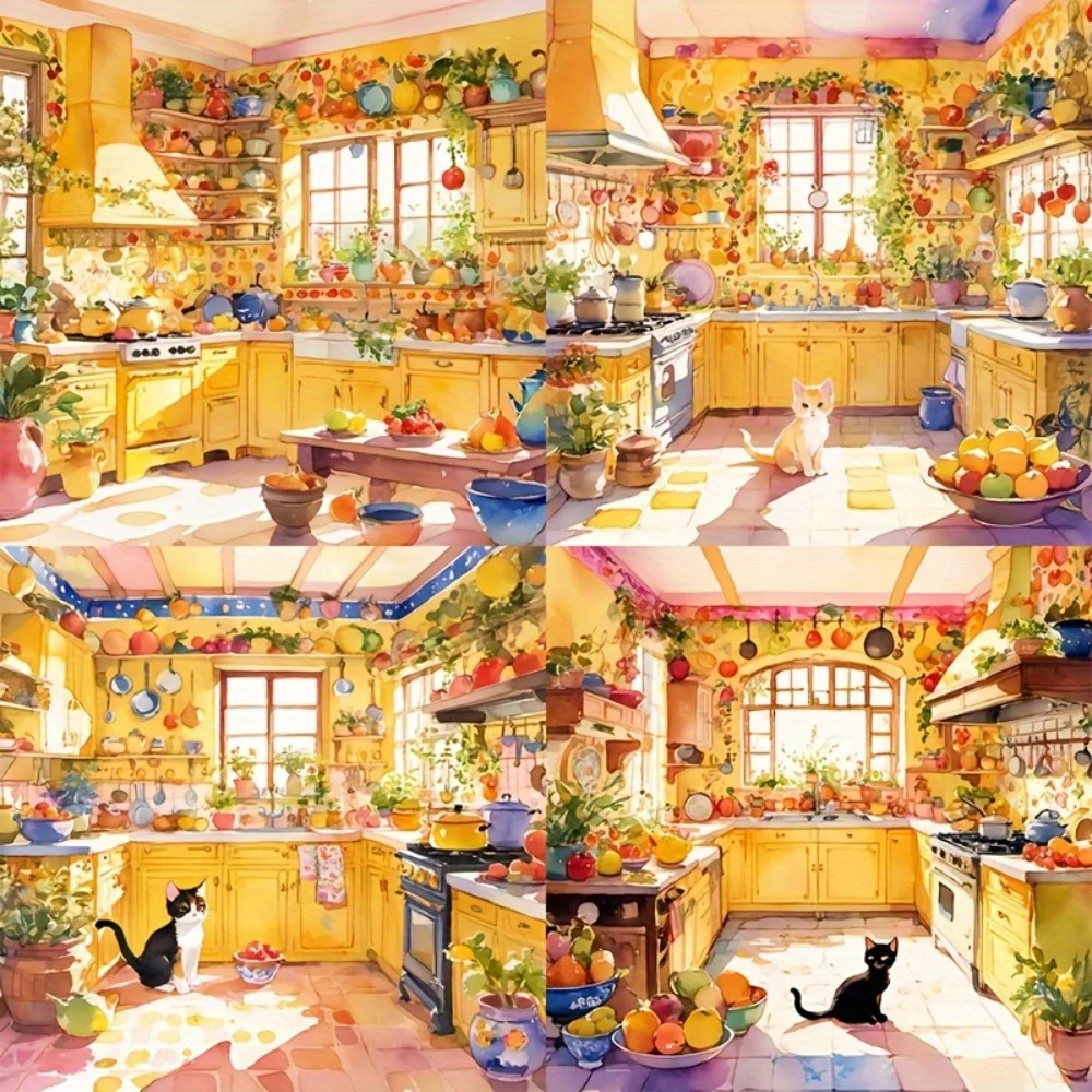 

A Cozy Kitchen and A Little Cat Paper Jigsaw Puzzle 500/1000 Pieces DIY Assembly Decoration Gift Suitable As A Holiday Gift