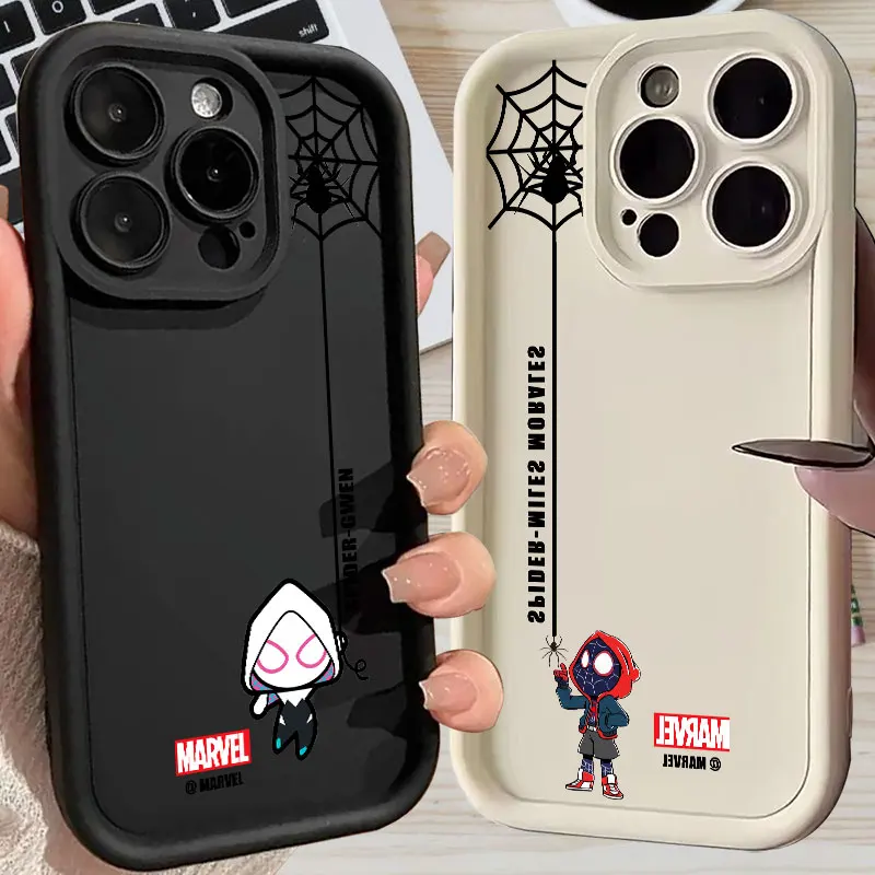 Cute Marvel Spider Gwen Morales Spiderman Phone Case For iPhone 11 12 13 14 15 16 Pro Max Case For iPhone 15 16 Plus Soft Cover