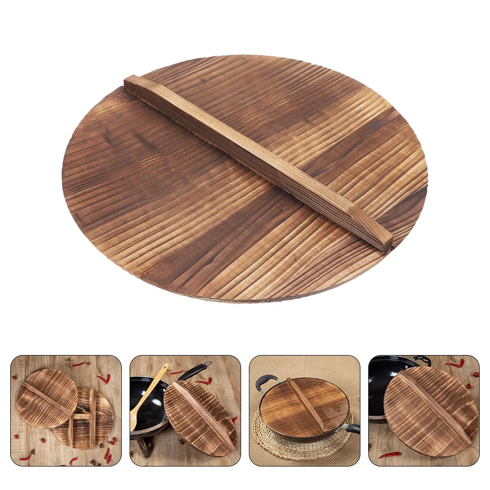 Wooden Wok Lid Anti Overflow Pot Cover Wok Cover Cookware Parts Kitchen Wok Lid Protective Lid Wooden Pot Lid Thick Cover