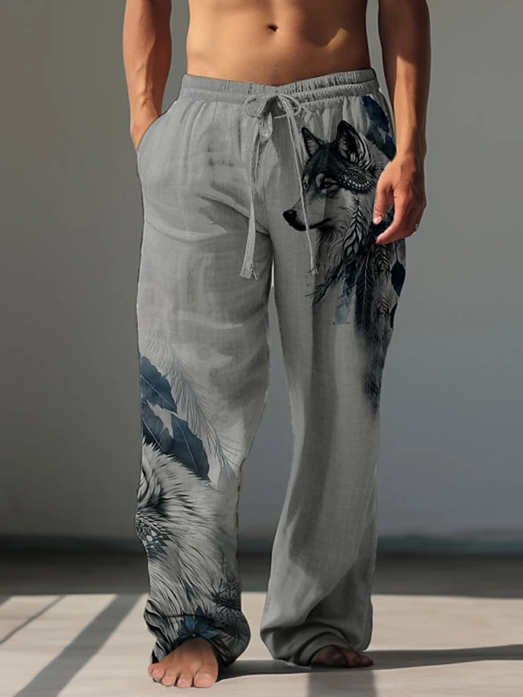 2025 가을 패션 캐주얼 남성 바지, 대담한 늑대 3D 인쇄 남성 캐주얼 바지, 하라주쿠 거리 남성 바지 S-5XL