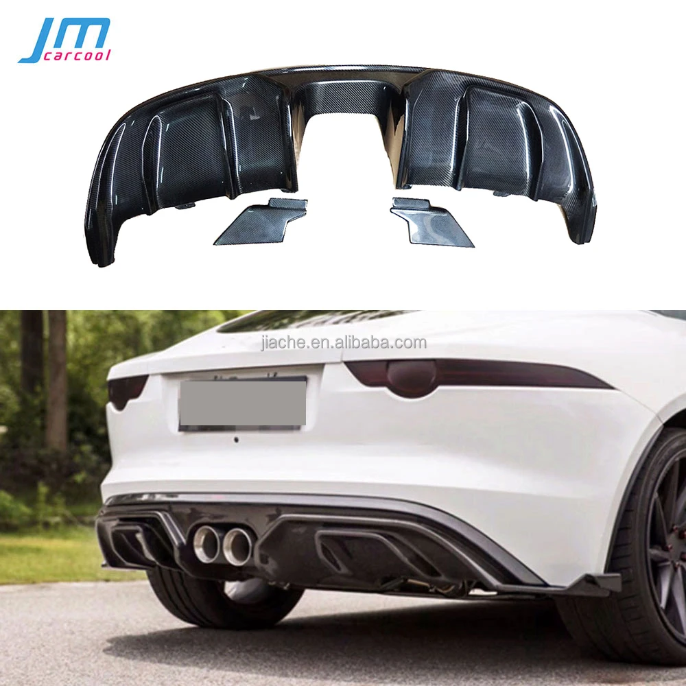 Carbon Fiber FRP Rear Bumper Lip Spoiler Diffuser Splitters For Jaguar F Type 2 Door 2015 - 2022 Middle Exhaust Outlet Body Kits