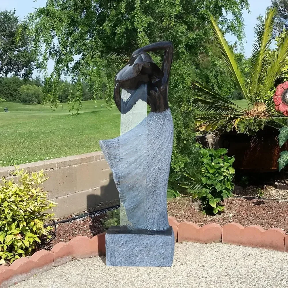 Modern Waterfalling Fountain Outdoor Indoor Zen Garden Water Features in Cast Stone Color for Courtyard/Lawn Patio/LobbyBackyard