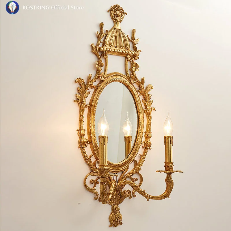 French Candle Wall Lamp Retro Atmosphere Luxury Classical Villa Bedroom Mirror Lamp