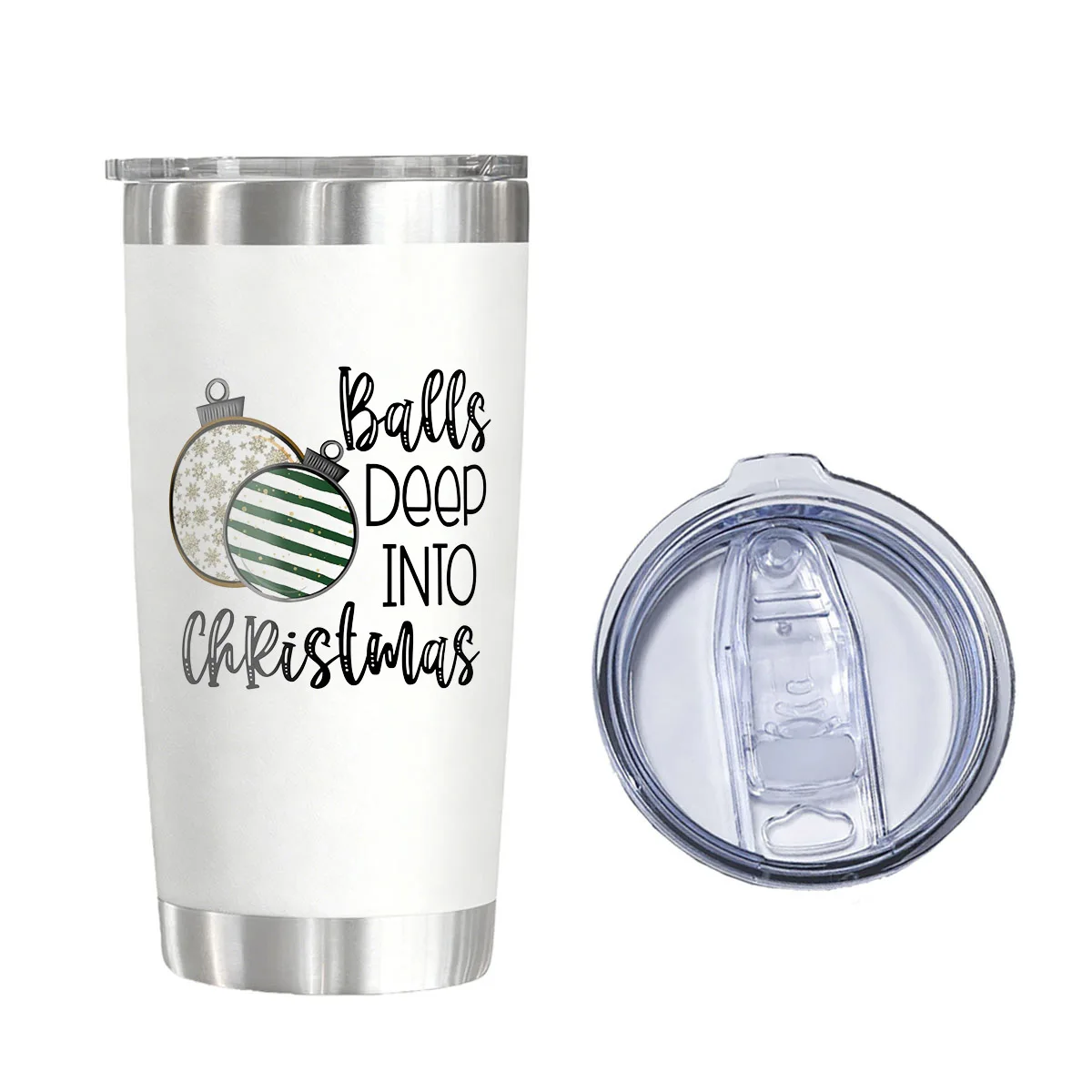 

Balls Deep Into Christmas Vacuum Flask 20 oz - Funny Christmas Gift Insulated Water Glass