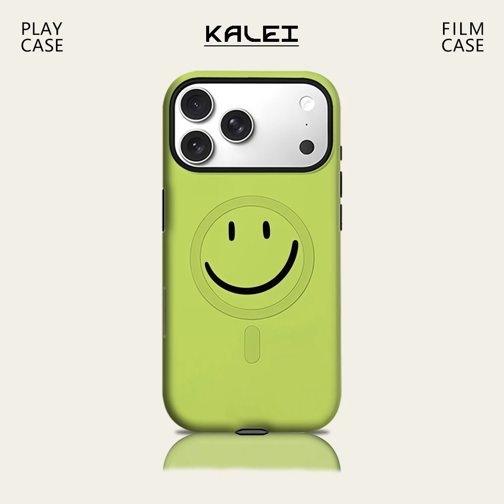 Funda para Teléfono con Diseño de Smiley Lime para iPhone 17 16 15 14 13 Pro Max Plus, Magnética, de Doble Capa, Resistente