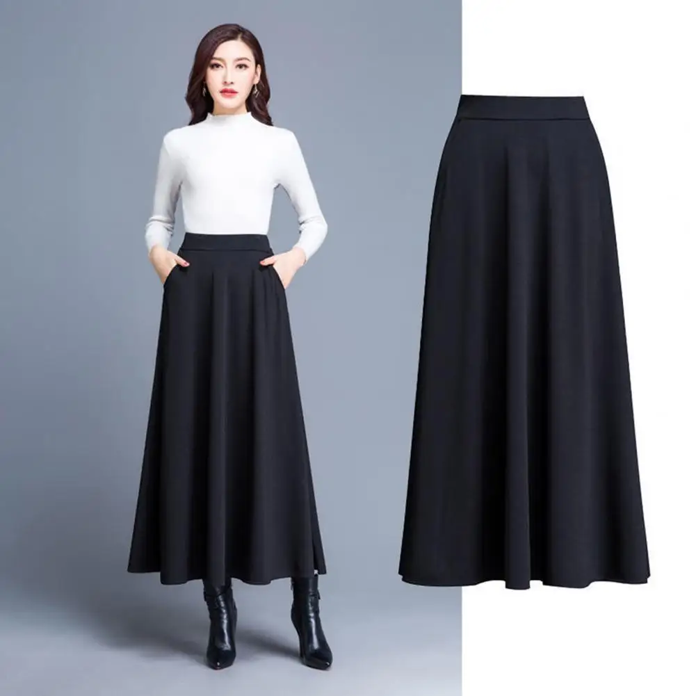 

Stylish Long Skirt Slim Fit Thick Women Solid Color A-Line Long Skirt Windproof Office Skirt Female Clothing