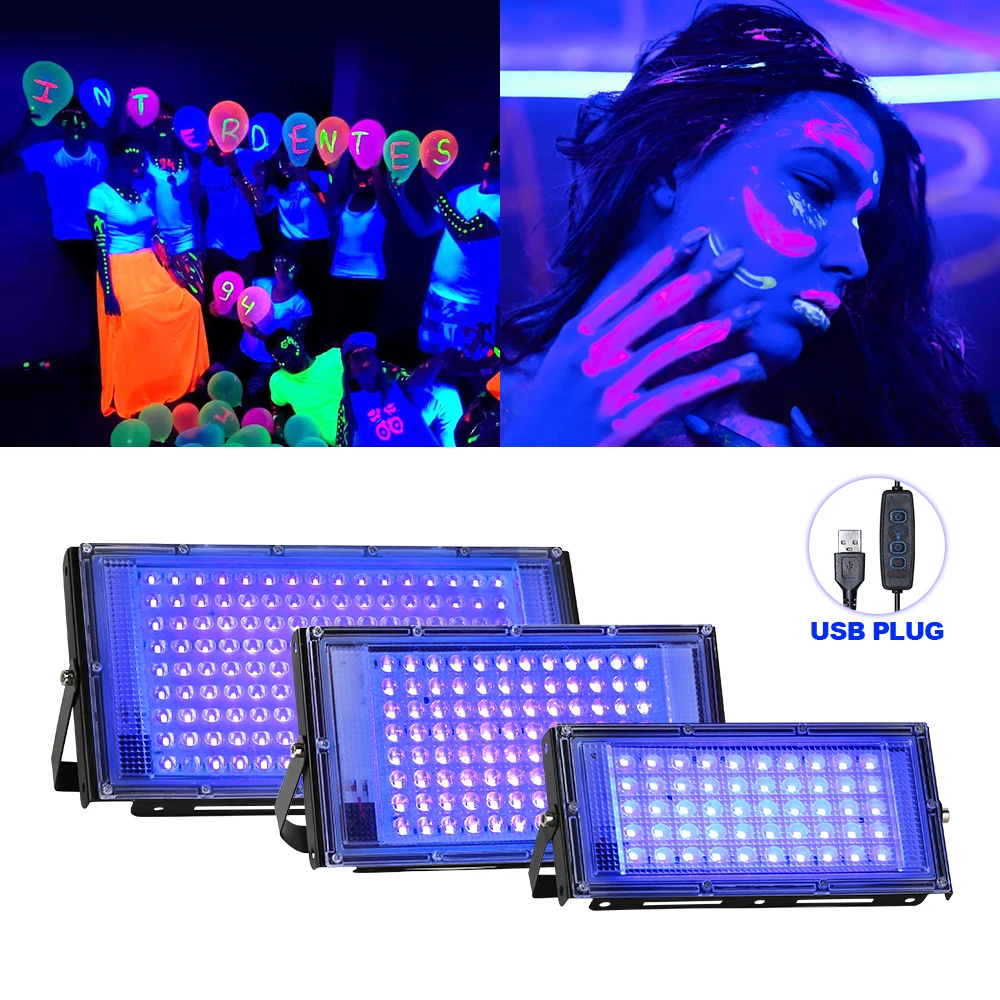 365nm Blacklight Ultraviolet LED UV Lamp Light Flood 50/100/150W USB Plug DC5V Outdoor Floodlight LED Spotlights Waterproof